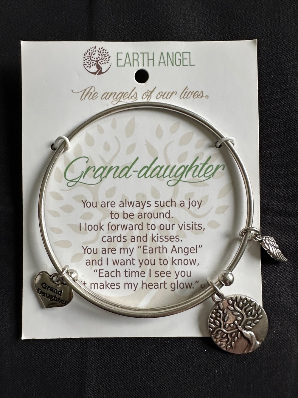 Earth Angel NWT silvertone charm bracelet granddaughter theme w/ 3 charms